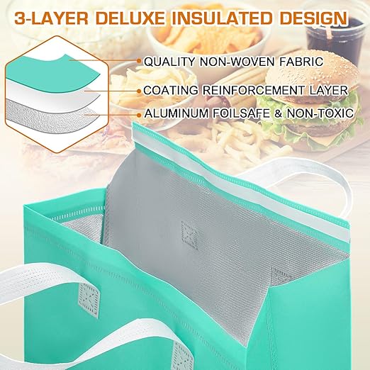 Kacctyen 100 Pcs Insulated Take Out Bags Bulk 9.5 x 6 x 9.5 in Thermal Insulation Food Bag for Coffee, Milk Tea, Hot Cold Food, Delivery Cooler Bag for Catering Restaurant Grocery Picnic (Colorful)