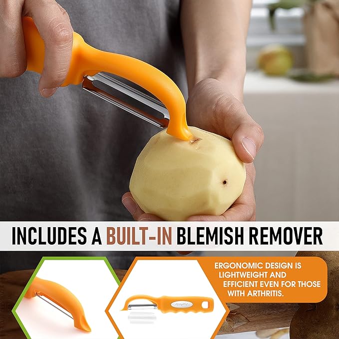 Spring Chef Premium Swivel Vegetable Peeler, Mango & Stainless Steel Magnetic Measuring Cups, Set of 7, Black - 2 Product Bundle