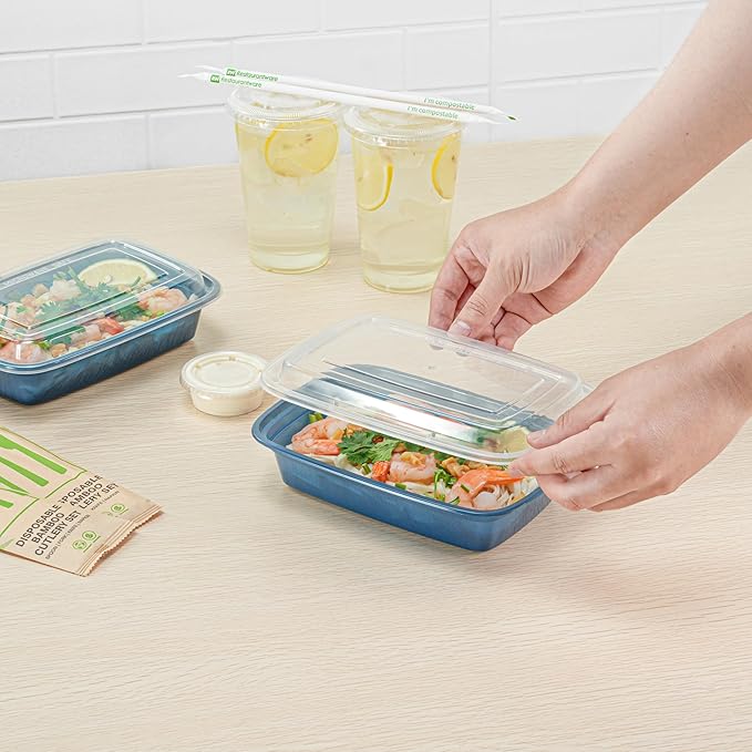 Asporto 24 Ounce Take Out Containers, 100 Food Containers With Lids - Microwavable, Disposable, Midnight Blue Plastic To Go Food Containers, No BPA, For Take Out And Delivery - Restaurantware