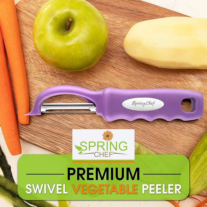 Spring Chef Premium Swivel Vegetable Peeler, Orchid & Stainless Steel Magnetic Measuring Cups, Set of 7, Black - 2 Product Bundle