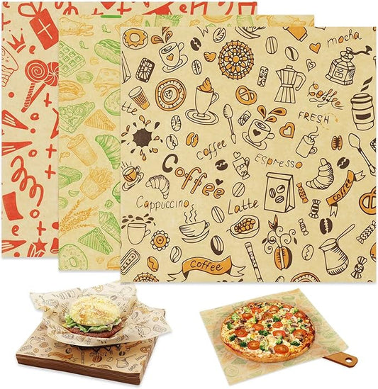 Food Paper Sheets 10"x10" - 300Pcs Paper Liners for Plastic Food Basket, Premium Deli Sandwich Wrappers, Best Kraft Food Wrapping Paper Sheets for Picnic, Festival, Fair or BBQ.