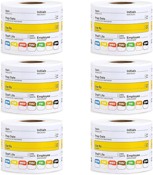 Restaurant Quality Shelf Life Food Rotation Labels Vinyl, 2” x 3” Self-Adhesive Removable Freezer Food Labels, Perfect for Reusable Containers, Easy to Remove, Food Safety Date Sticker (6 PCS)