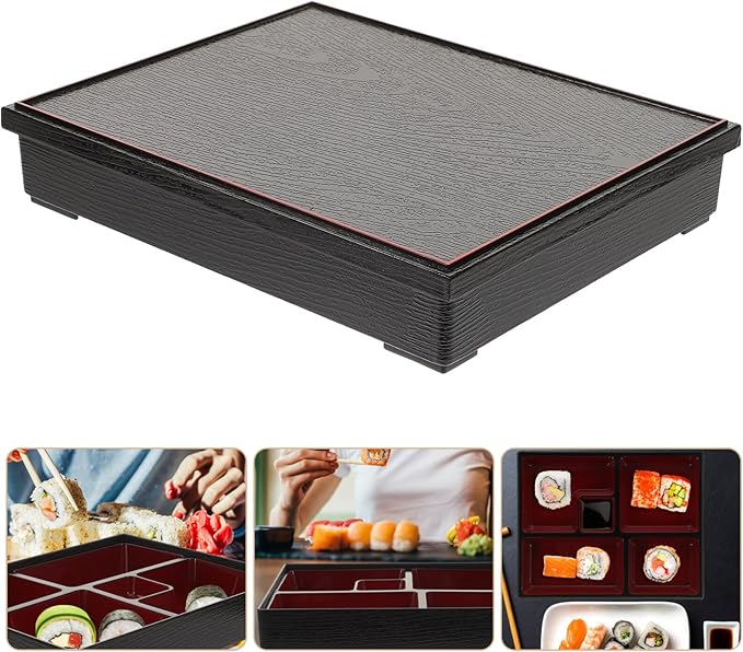 Cabilock Japanese Bento Case Sushi Tray Food Carrier Box Traditional Food Storage Organization Container Serving Box with Lid for Restaurant Home Office Sushi Container