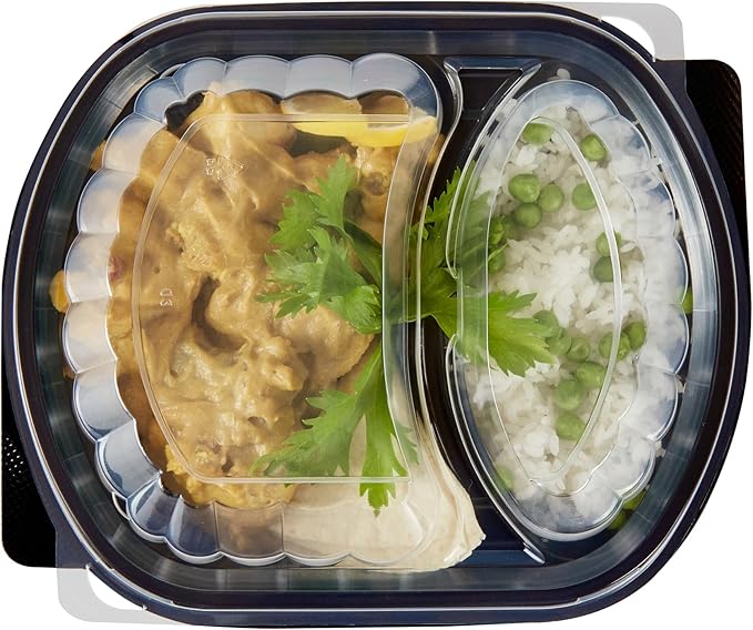 RW Base 28 Ounce Meal Prep Containers, 100 Microwavable To Go Containers With Lids - 2 Compartments, Disposable, Black Plastic Oval Food Containers, For Hot And Cold Food, Freezable - Restaurantware