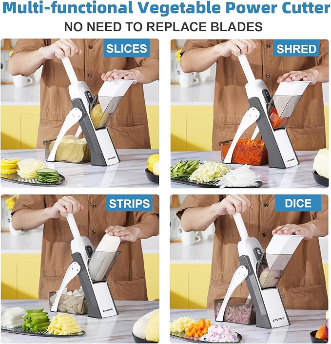 5 in 1 Safe Vegetable Chopper, Mandoline Slicer for Kitchen, Adjustable Mandoline Slicer. Easy to Clean, can't Detachable Blade, Vegetable Slicer can Cut Slicing, Strips, Shredding, Dicing,Chop