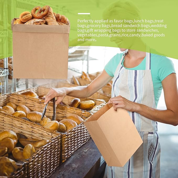16 Lb Brown Kraft Paper Bags 60 Pcs Bulk, 9.8" x 5.5" x 13" Heavy Duty Paper Grocery Bags paper Lunch Bag Sandwich Bag for Large Snacks, Bakery, Household, Shopping and Restaurant, Takeout