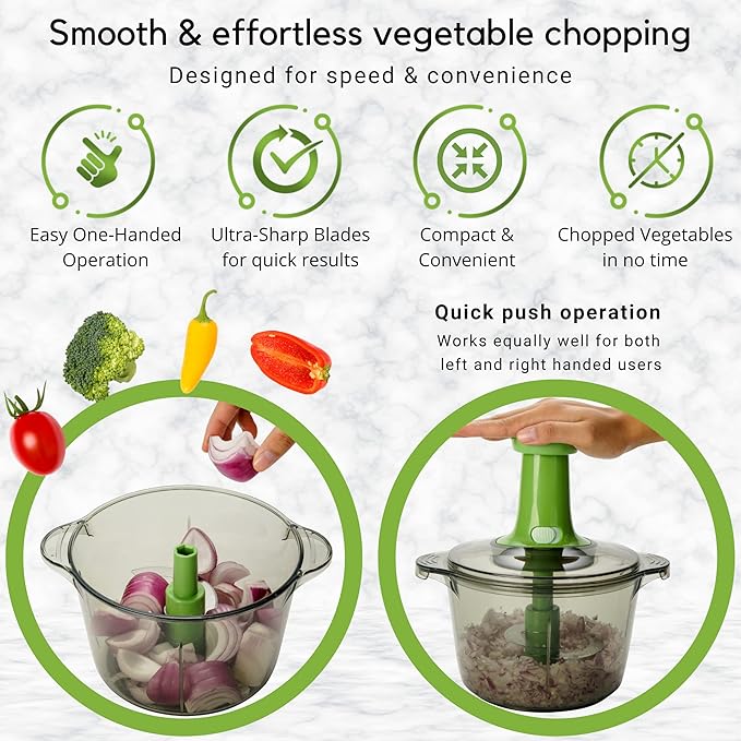 Brieftons Express Manual Food Chopper: Large 8.5-Cup, Hand Chopper Vegetable Cutter to Chop Veggies, Fruits, Herbs, Garlic Onion Chopper for Salsa, Salad, Pesto, Guacamole, Coleslaw, Indian Cooking
