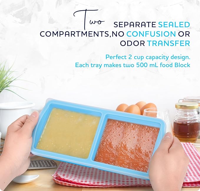 Silicone freezer molds, 2-cup Silicone Freezer Trays with Lid,Soup Freezer Container large Ice Cube Molds, Perfect for Storing Lasagna, Leftovers, Sauces, Portioned Meals and More dishwasher safe