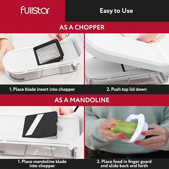 Fullstar Vegetable Chopper, Mandoline Slicer - Cheese Grater, Food Chopper with Container, Kitchen Gadgets, Home Essentials (6-in-1, Full White)