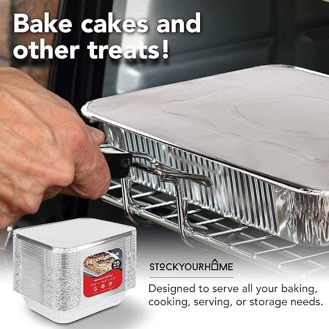 Stock Your Home 10 Pack 9x13 Pans with Lids - Aluminum Pans With Lids - Disposable Tray - Steam Table Deep Half Size Pans - For Cooking, Food Storage, BBQ, Grilling, Catering