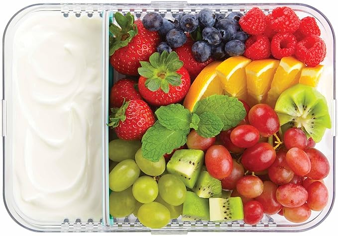 PackIt Mod Large Bento Food Storage Container, Mint, Shatterproof Crystal Clear Base, with Leak-resistant Dividers, Lid, Microwavable, Dishwasher Safe, Designed for Storing Large Meals and Leftovers