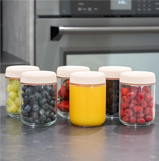 C&O ESSENTIALS 16 oz Glass Mason Jars with Airtight Lids - Wide Mouth Canning Jars for Food Storage, Meal Prep, Overnight Oats, Preserving, Pickling (6-Pack) (Beige)