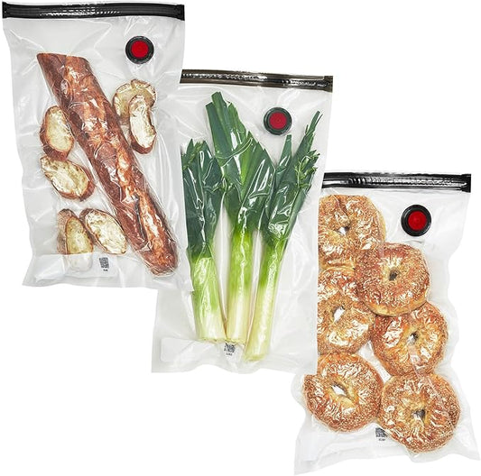ZWILLING Fresh & Save Set 3-pc Vacuum Sealer Bag for Food, 2 1/4 Gallon, Sous Vide Bag, Reusable Food Storage Bag for Meal Prep, Reusable Snack Bags, Dishwasher Safe, Large, Clear