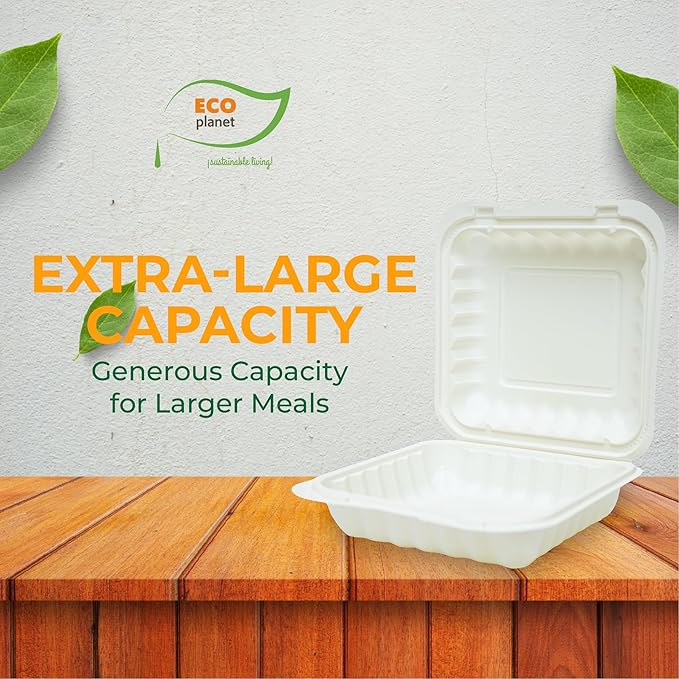 Compostable Food Containers with Lids | Durable, Biodegradable, and Eco-Friendly (50, Square P1)