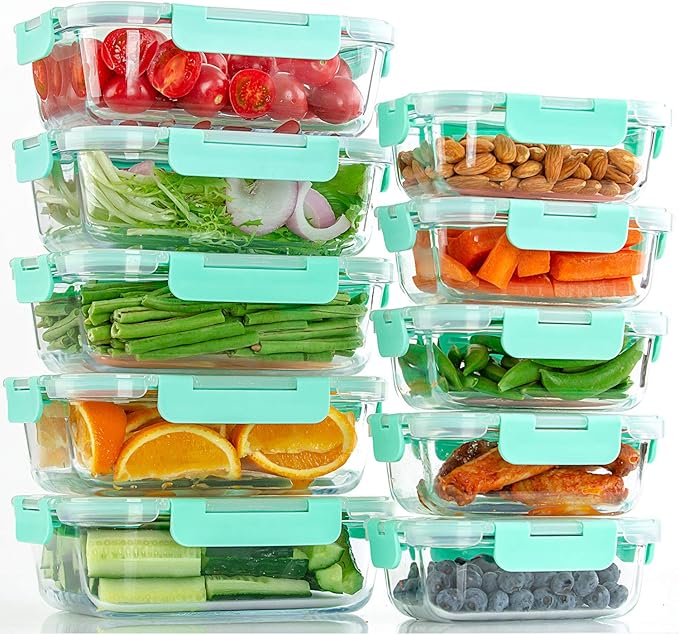 C CREST [10-Pack] Glass Food Storage Containers with Lids, Airtight, BPA Free, Meal Prep Containers for Kitchen, Home Use