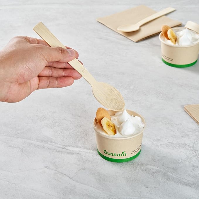 Restaurantware-Sustain 3 Ounce Paper Soup Containers, 50 Disposable Ice Cream Cups - Lids Sold Separately, With PLA lining, Bamboo To Go Hot Soup Bowls, Compostable, Greaseproof