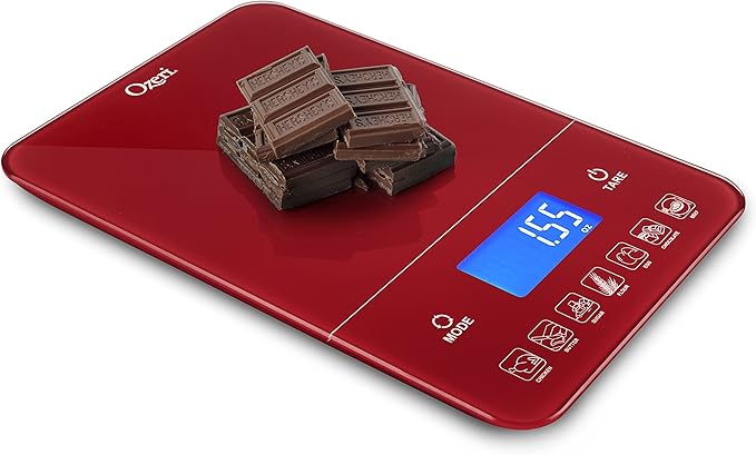 Ozeri Touch III 22 lb (10 kg) Digital Kitchen Scale with Calorie Counter in Tempered Glass, Red Engine
