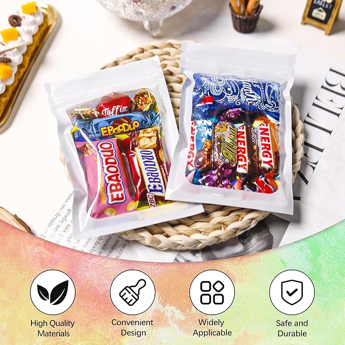 100 Pcs Holographic Bags White Packaging Bags Mylar Bags with Clear Window for Food Storage Resealable Bags Small Business (4×6Inch)