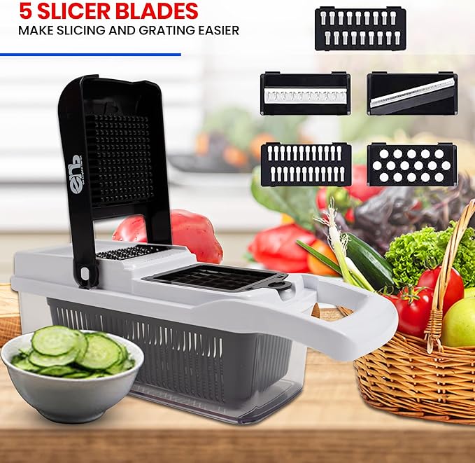 22-in-1 - Vegetable Chopper With Container - Kitchen Slicer Vegetable Cutter, Food Chopper With Container, Heavy Duty Cut Resistant Glove & Cleaning Brushes, Vegetable Dicer For Chopping Salad - White