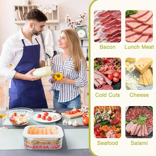 3 Pcs Deli Meat Container for Fridge, Stackable Bacon Lunch Meat Container for Refrigerator, Food Storage Boxes with 3 Lids for Cold Cuts, Cheese, Lunchmeat, Salami, Meal Prep Containers