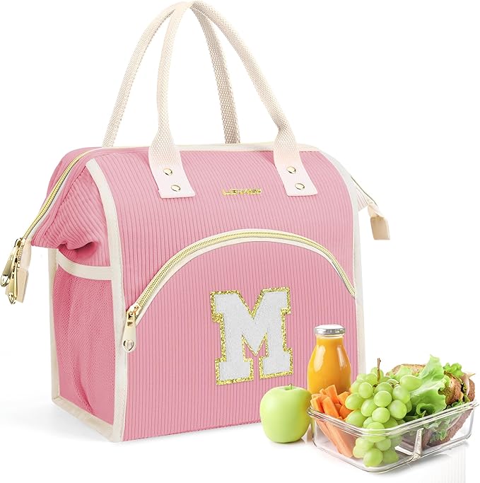 Personalized Initials Lunch Box for Women& Men, Preppy Reusable 10 L Insulated Lunch Bag, Leakproof Large Mdults lunch tote Cooler Bags Insulated for Beach,Travel,Work, Picnic-Birthday Gifts（Pink M）