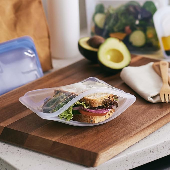 Stasher Premium Silicone Reusable Food Storage Bags, 2-Pack, Clear, Multi-Use Food Storage Bags, Lunch Bag, Travel Containers, BPA Free, Leak-free, Dishwasher-Safe, Eco-friendly