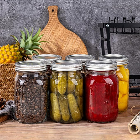 WELLIFE Wide Mouth Mason Jars, 12 Pack Mason Jars 32 oz for Pickling, Canning, Fermenting and Food Storage, Microwave & Dishwasher Safe