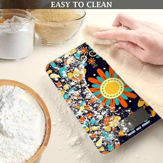 Food Scale Kitchen Digital Scale Food Ounces and Grams Dieting Baking Cooking Waterproof Glass Panels LCD Display,4 Units Scale Tare Function Boho Floral