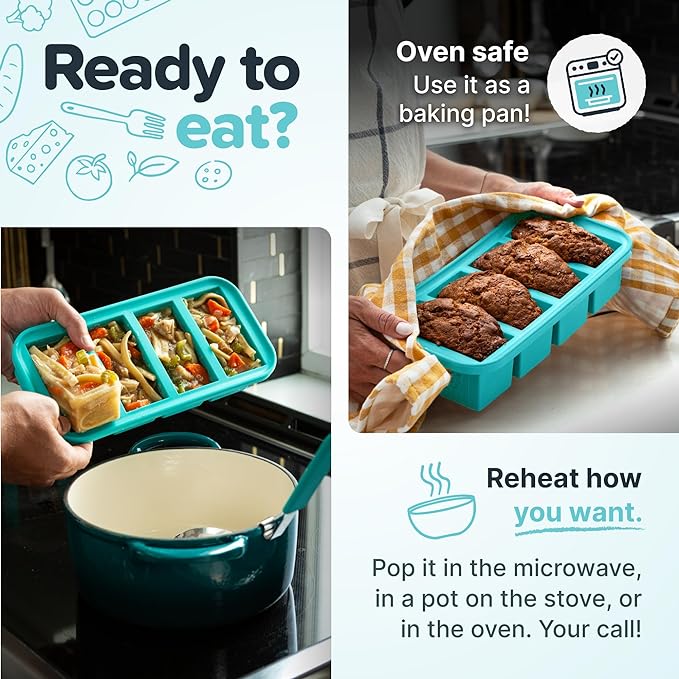 Souper Cubes 2 Cup Silicone Freezer Tray with Lid, Perfect for Storing Lasagna, Leftovers, Sauces, Portioned Meals and More, Silicone Freezer Mold for Meal Prepping - Aqua - 1-Pack