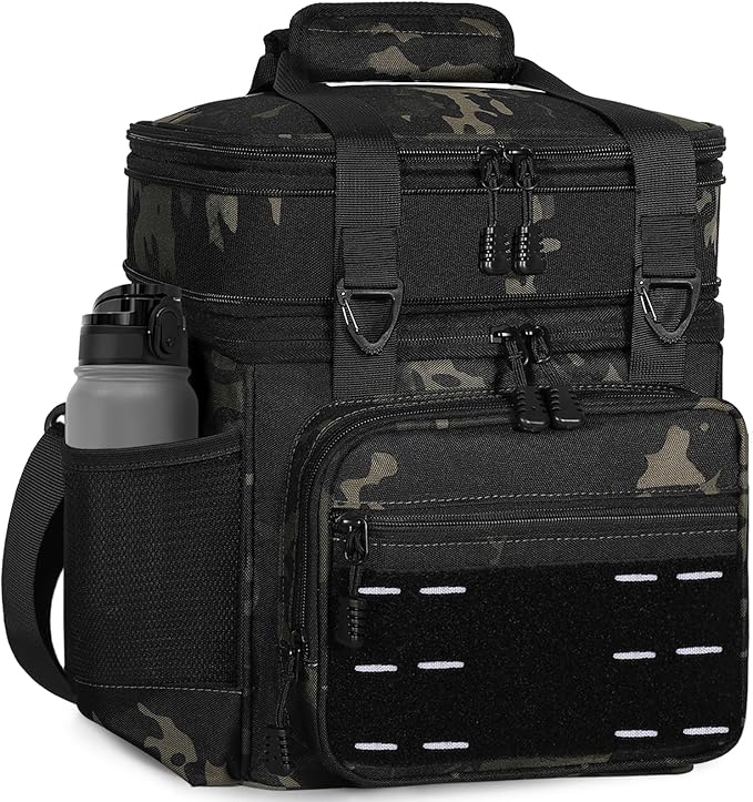 Lunch Box Cooler Bag - Insulated Tactical Lunchbox for Men - Large Lunch Pail Kit for Adults Work Outdoor Shifts Trips Black Camo 25L