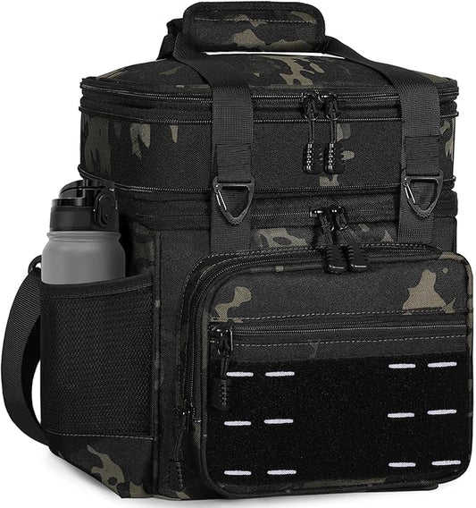 Lunch Box Cooler Bag - Insulated Tactical Lunchbox for Men - Large Lunch Pail Kit for Adults Work Outdoor Shifts Trips Black Camo 25L
