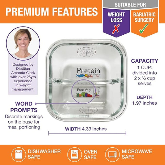 Portion Perfection Bariatric Must Haves / 3 Pk Bariatric Meal Prep Containers Reusable Glass Portion Control Container | Gastric Sleeve Must Haves | Bari Preppers