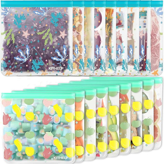18 Pack Reusable Food Storage Bag, Freezer Gallon Bags BPA FREE Snack Bags Leakproof Sandwich Bags for Home Kitchen Organization and Storage Containers