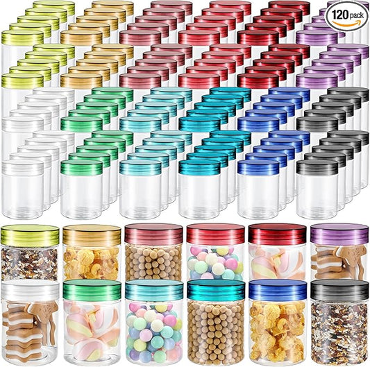 120 Pcs 8 oz Plastic Jars with Lids Clear Round Leakproof Storage Containers Empty Refillable Plastic Jars for Travel Storage Face Creams Kitchen Household Food Spice (Classic Color)