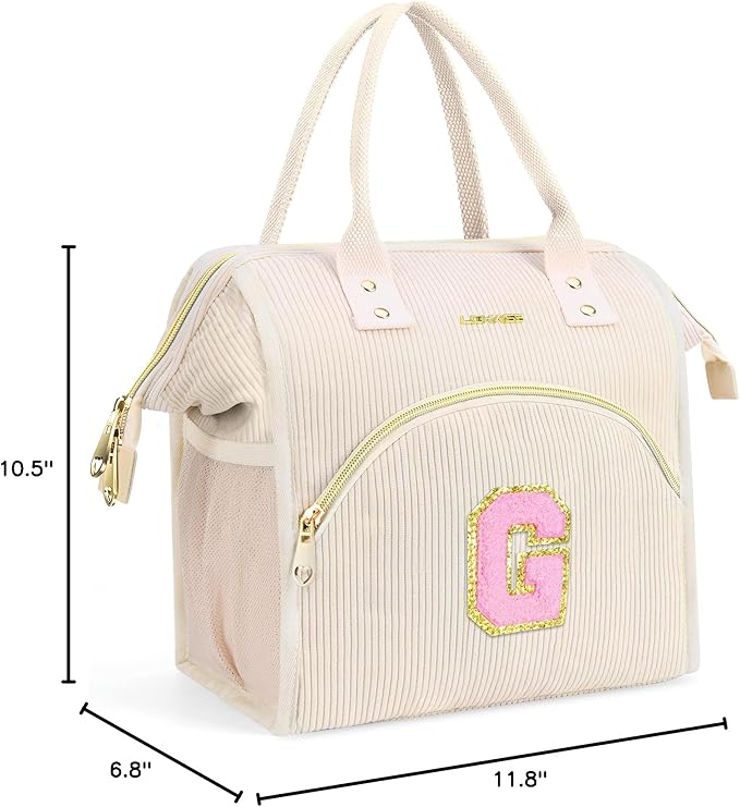 Personalized Initials Lunch Box for Women& Men, Preppy Reusable 10 L Insulated Lunch Bag, Leakproof Large Gdults lunch tote Cooler Bags Insulated for Beach,Travel,Work, Picnic-Birthday Gifts（Beige G）