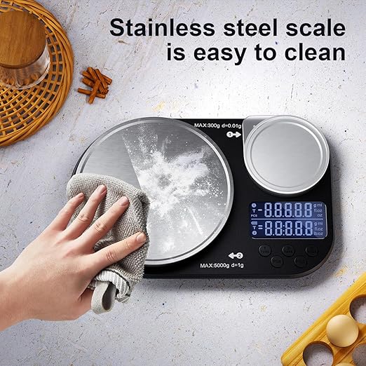 Dual Platform Kitchen Scale, Digital Food Scale Weighs Up to 5kg & 300g,Digital Scale with Stainless Steel Weighing pan, Ideal for Cooking, Baking and Food