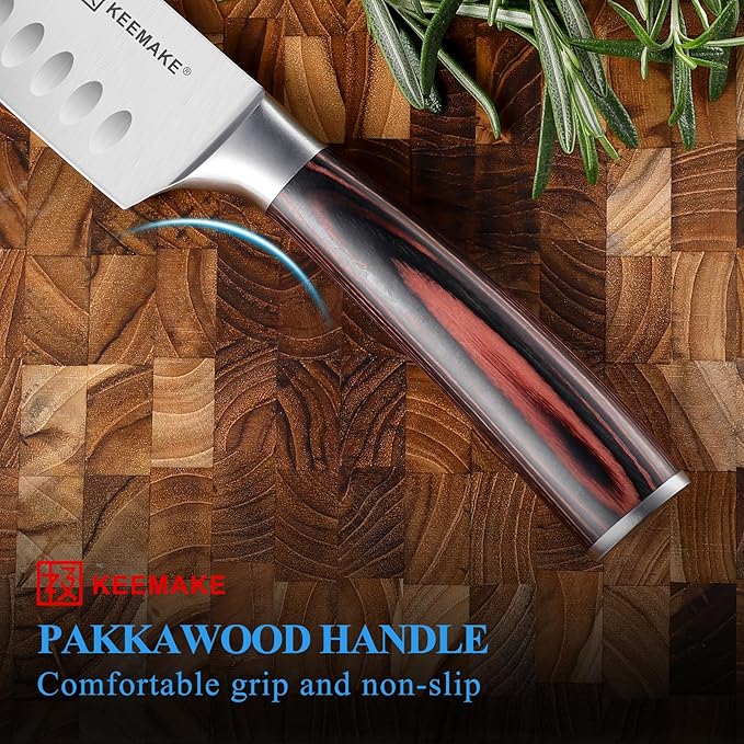 KEEMAKE Santoku Knife 7 Inch - Ultra Sharp Kitchen Knife with High Carbon Stainless Steel Blade Japanese knife, Santoku Chef Knife with Ergonomic Pakkawood Handle and Gift Box Included