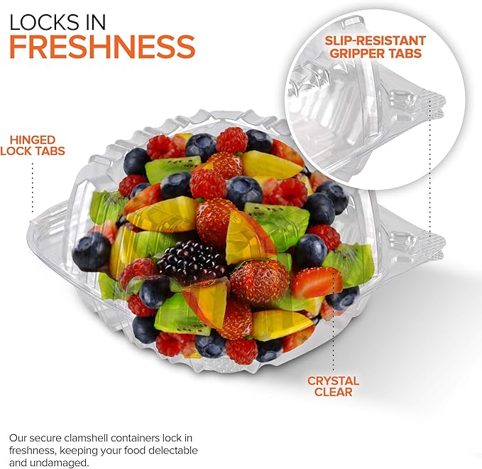 Disposable Plastic To Go Containers with Clear Lids (50 Pack) Fancy Hinged Top Square Clamshell Food Boxes for Take Out, Home Party Togo Clam Shell Box to Carry Cake, Dessert, Small Sandwich