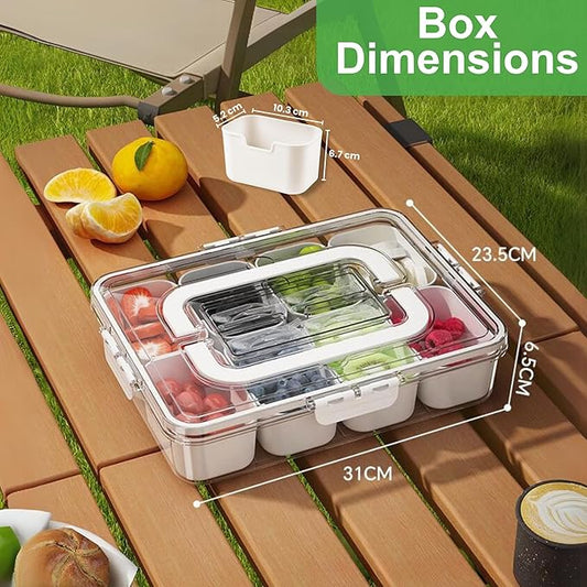 Snackle Box Container, Premium 2-Pack Divided Serving Tray & Lid with 8 Compartments, Durable Snackle Boxes for Travel & Parties – Snack box container, Perfect for Treats & Gifts (PET)