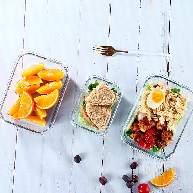 YANGNAY 10 Pack Glass Food Storage Containers, Glass Meal Prep Containers with Airtight Lids, Dishwasher/Freezer Safe Glass Containers, 2 size