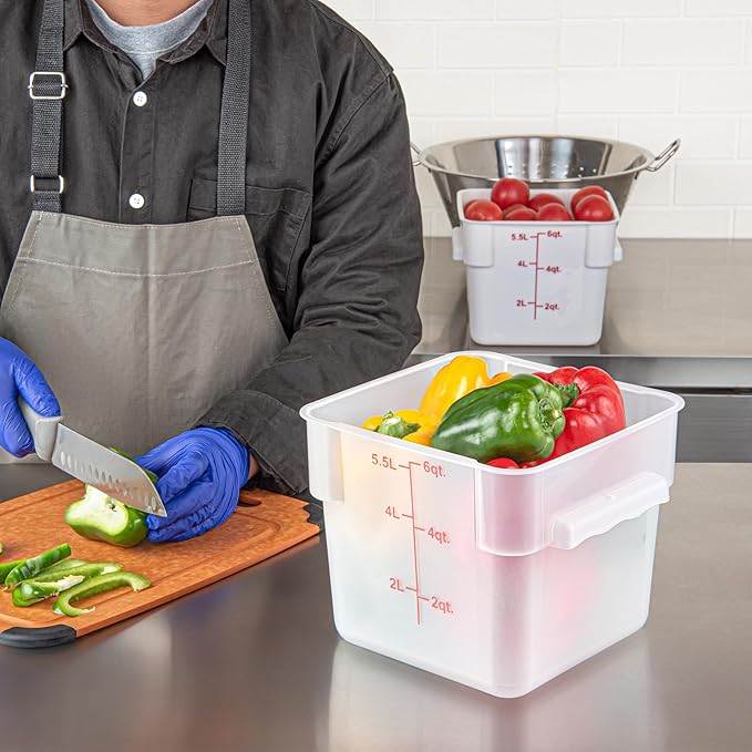 Restaurantware-Met Lux 6 Quart Food Storage Containers, 10 Translucent Storage Containers - Lids Sold Separately, Red Volume Markers, Dishwashable Containers, Side Handles, For Storing Foods