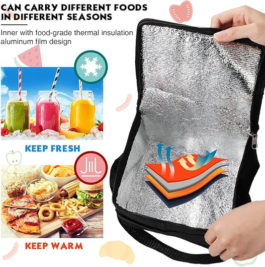 Nuogo 15 Pack Insulated Lunch Bags Bulk, Reusable Cooler Boxes, Leakproof Lunch Boxes Set, Waterproof Thermal Coolers, Insulated Beverage Bag for Women Men Work School Picnic Beach(Black)