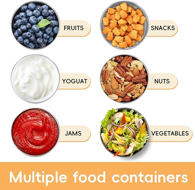 Stainless Steel Snack Containers for Kids Salad Dressing Container To Go Small Snack Box with Silicone Lids Easy Open LeakProof Reusable Metal Toddler Lunch Box for School