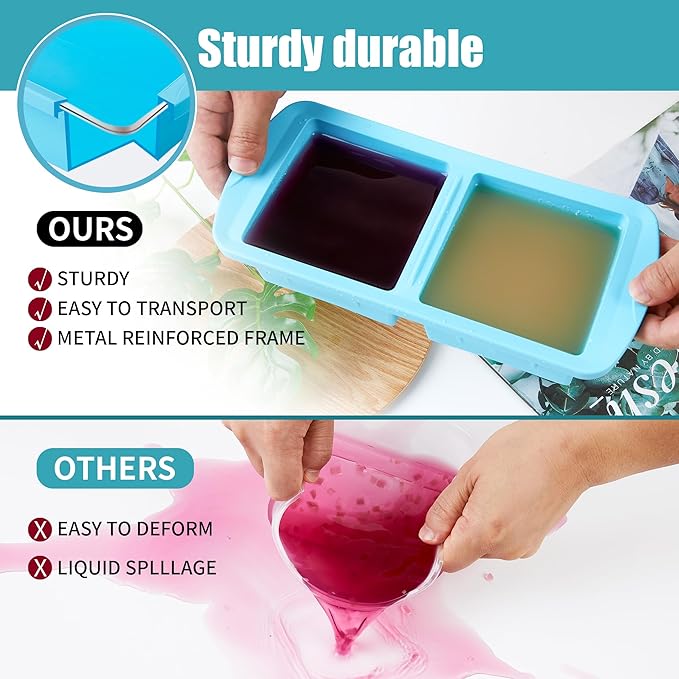 Silicone Freezer Tray with Lid 2 Pack Silicone Freezer Molds - Large Ice Cube Tray - Makes 4 Perfect 2 Cup Portions Soup Cubes Meal Prep Containers- Oven & Dishwasher Safe