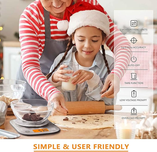 Fuzion Digital Kitchen Scale, 11lb/5kg Food Scale Weight Grams and oz for Weight Loss, Cooking and Baking, 1g/0.1oz Precise Graduation, Waterproof Platform, Easy Clean, Dishcloth Included