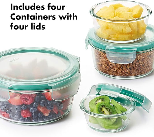 OXO Good Grips 8 Piece Smart Seal Airtight Glass Round Container Set,Blue