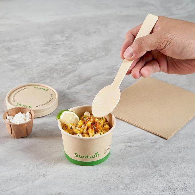 Restaurantware-Sustain 4 Ounce Paper Soup Containers, 50 Disposable Ice Cream Cups - Lids Sold Separately, With PLA lining, Bamboo To Go Hot Soup Bowls, Compostable, Greaseproof