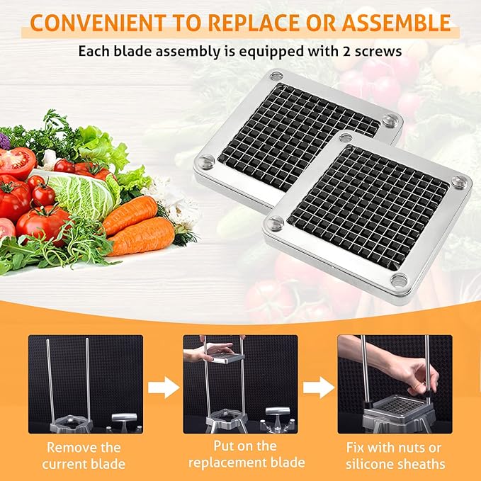 WICHEMI Replacement Chopper Blade 1/4" Blade Commercial Vegetable Chopper Stainless Steel Onion Chopper Dicer Blades and Pusher Block for Tomato Dicer French Fry Cutter (2 Pack)