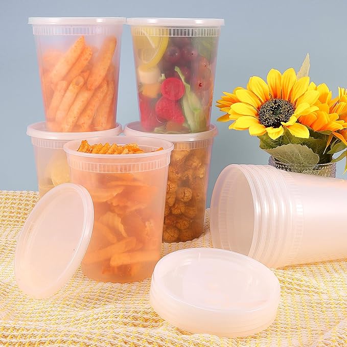 48 Sets Soup Containers with Lids,32 oz Deli Food Storage Containers,Clear Stackable Plastic Deli Container,Heavy-Duty Takeout Container,Leakproof,Microwave Freezer Dishwasher Safe