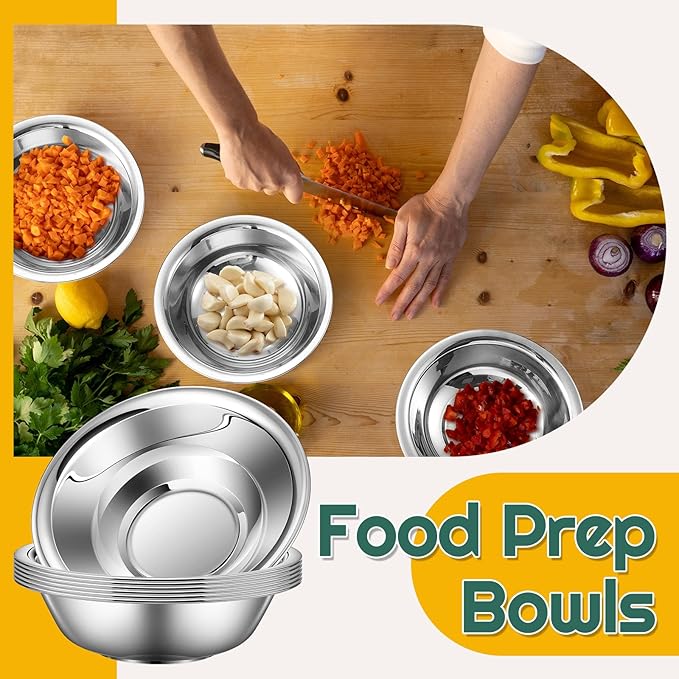 Tioncy 30 Pack Small Stainless Steel Bowls 6.3 Inch Wide Prep Bowls Stainless Steel Mixing Bowls Set for Kitchen Meal Prep Cooking Serving Baking